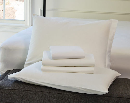 Blanc de Blanc MK Solid Plain Σεντόνι Ξενοδοχείου Λευκό King Size 280x285εκ. Βαμβάκι & Πολυεστέρας