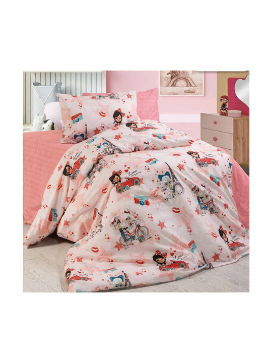 MayHome Polycotton Σετ Παιδική Παπλωματοθήκη Μονή με Μαξιλαροθήκη Ροζ 160x240εκ.
