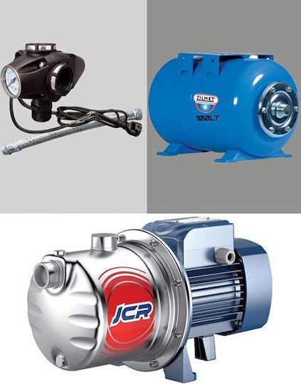 Pedrollo MONTAGE JCRm 2A + Single Phase Water Pressure Pump with Horizontal 100 Litre Container 1.25hp