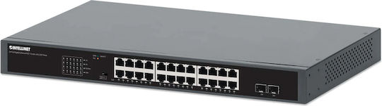 Intellinet Unmanaged L2 PoE+ Switch with 24 Gigabit (1Gbps) Ethernet Ports and 2 SFP Ports
