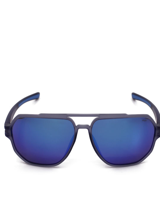 FILA Men's Sunglasses with Navy Blue Acetate Frame and Blue Mirrored Lenses