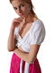 Ale - The Non Usual Casual Women's Summer Crop Top Short Sleeve with V Neck White