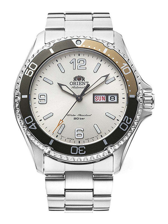 Orient Ανδρικό Ρολόι 42mm Αυτόματο με Ασημί Μεταλλικό Μπρασελέ