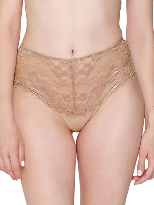 Luna High-waisted Women's Slip with Lace Beige