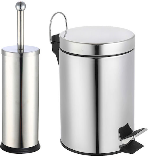 Vesta Inox Toilet Brush and Basket Set 7lt Silver