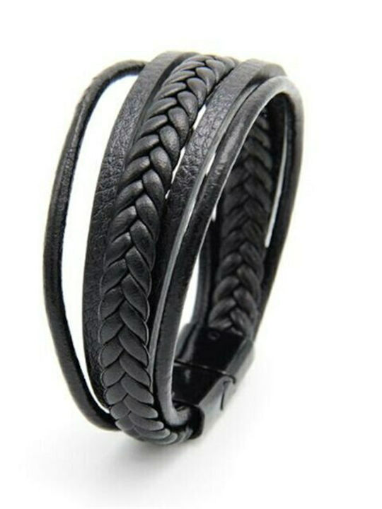 Bracelet, male, leather, black with black clasp.