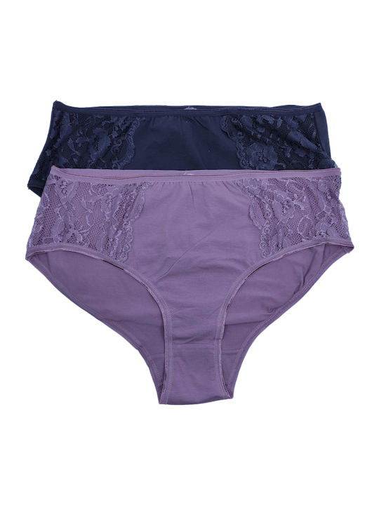 Βαμβακερά Women's Slip 2Pack with Lace Purple/Blue