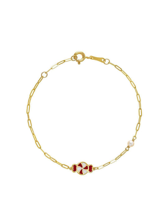 Children's bracelet with pearl and candy, gold K9 (375°)