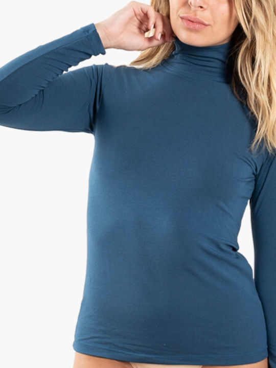 A.A UNDERWEAR Women's Long Sleeve Turtleneck T-Shirt Blue