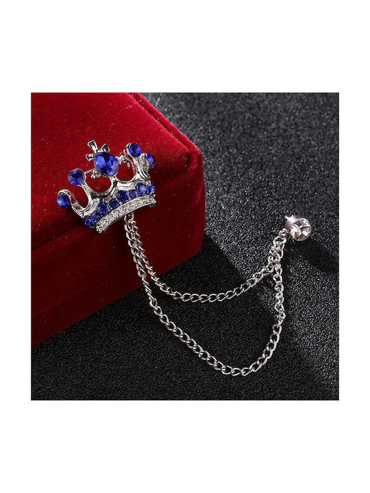 LAPEL PIN (LAPEL PIN) SILVER WITH STANDARD CROWN AND BLUE CRYSTALS LGD-PIN/04