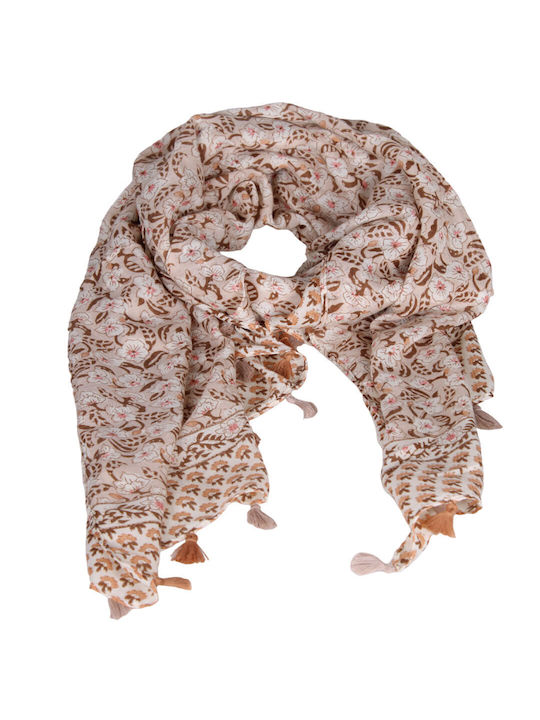 Women's scarf 50% viscose 50% cotton beige brown and beige brown tassels
