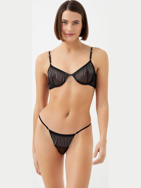 CottonHill Lace Underwear Set with Bra & String Black