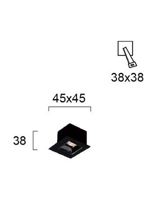 Viokef Rectangle Metallic Recessed Spot with Integrated LED and Warm White Light Black 45x4.5cm. 1pcs