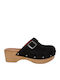 Leather Mules with Chunky Low Heel in Black Color