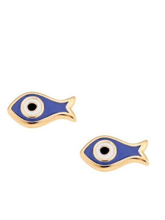 Senza blaues Fischauge Emaille Ohrringe aus Silber Vergoldet mit Steinen Senza blaues Fischauge Emaille Ohrringe aus Silber Vergoldet mit Steinen