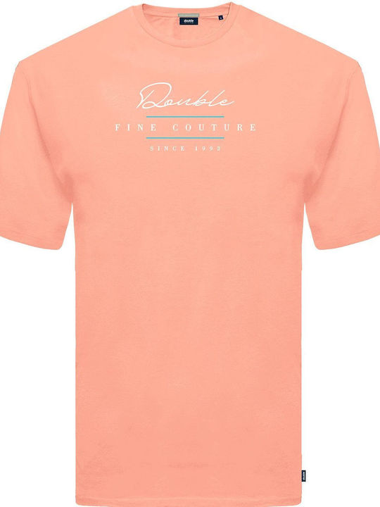 Double Ανδρικό T-shirt Ροζ με Στάμπα