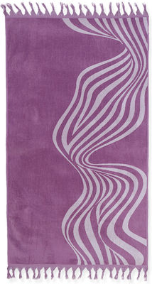 Nef-Nef Abstract Beach Towel Cotton Purple with Fringes 160x80cm.