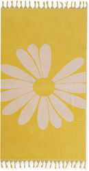 Nef-Nef Daisy Style Beach Towel Cotton Yellow with Fringes 160x80cm.