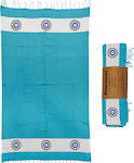 Summertiempo Meander's Eye Beach Towel Pareo Light Blue with Fringes 180x90cm.