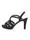 Stoff Sandalen mit Strass Schwarz