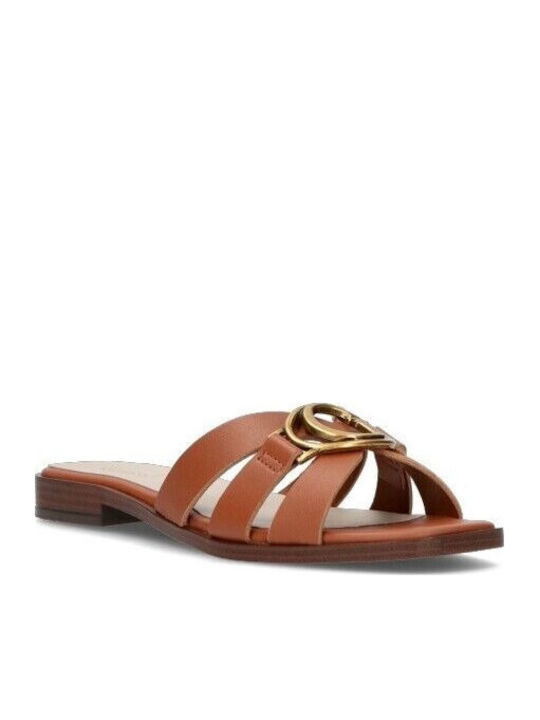 Symo Leder Flache Sandalen für Damen in Braun Farbe