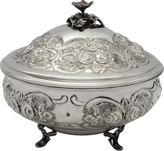 Savvas Design Vintage Φοντανιέρα Μεταλλική με Καπάκι και Πόδι 18x18x16cm Ασημί