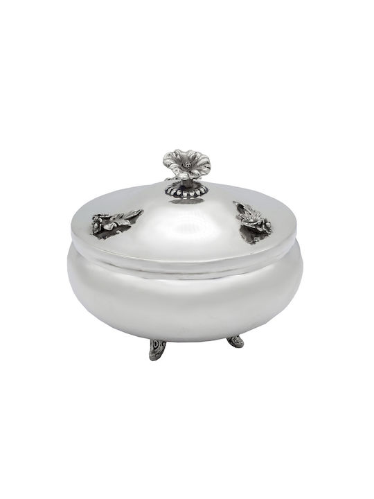 Savvas Design Vintage Φοντανιέρα Μεταλλική με Καπάκι και Πόδι 11x11x9cm Ασημί
