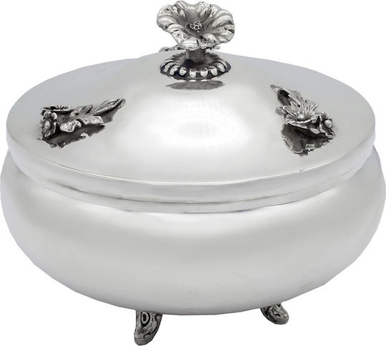 Savvas Design Vintage Φοντανιέρα Μεταλλική με Καπάκι και Πόδι 11x11x9cm Ασημί
