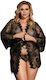 Subblime Plus Size Sexy Robe with Lace and Transparency Queen Plus Lace Peignoir Flared Sleeves Black