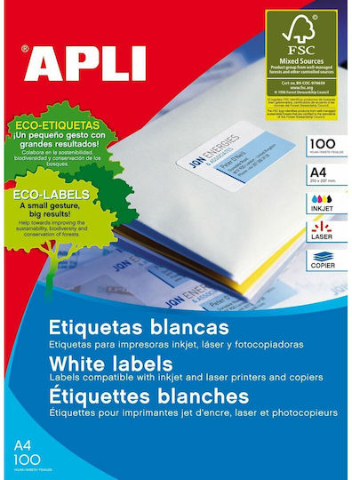 Apli Αυτοκόλλητες Ετικέτες Α4 Ορθογώνιες 199.6x289.1mm