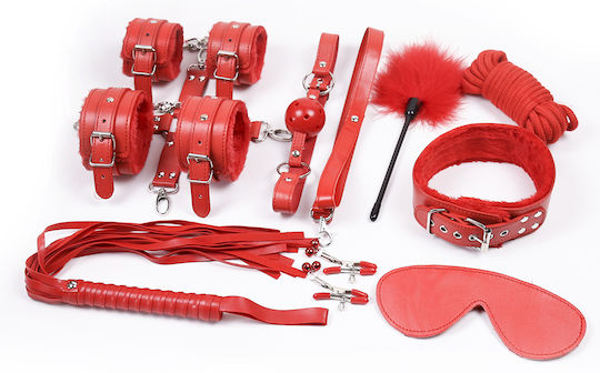 Naughty Toys BDSM Kit Σετ με Φετιχιστικά Ερωτικά Αξεσουάρ σε Κόκκινο Χρώμα 10τμχ