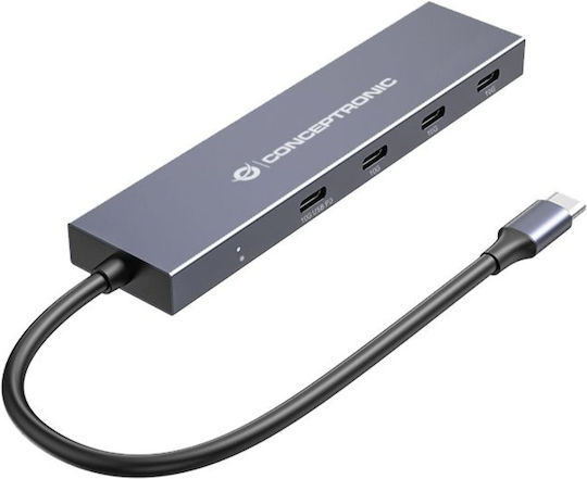 Conceptronic USB 3.2 4 Port Hub with USB-C Connection & Charging Port Gray