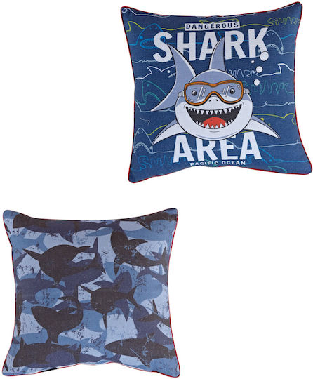 Kentia Παιδικό Διακοσμητικό Μαξιλάρι Sharky Blue Μπλε Διπλής Όψης 40x40εκ.
