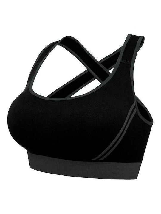 Γυναικείο Αθλητικό Μπουστάκι black100 με χιαστή πλάτη σε Μαύρο Γκρί χρώμα