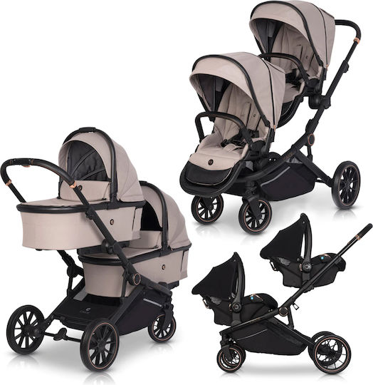 Cavoe Avec 3 in 1 Verstellbar Doppelter Kinderwagen Geeignet für Neugeborene Taupe 13kg