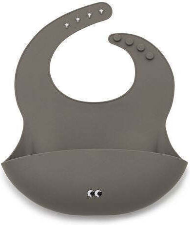 Noui Noui Waterproof Bib Silicone with Button & Pocket Warm Grey for 4 m+