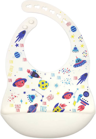 Baby Cloud Planets Waterproof Bib Silicone with Button & Pocket White for 5 m+