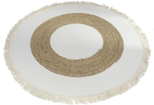 Teppich Rund Sommer aus Jute mit Fransen Weiß