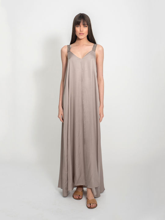 Rochie de Vară Maxi Satin Gri