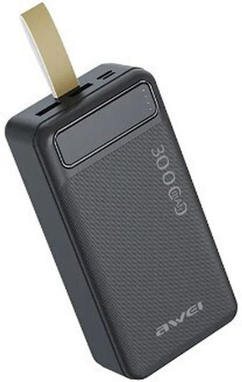 Awei P7K Power Bank 30000mAh με 2 Θύρες USB-A και Θύρα USB-C Μαύρο