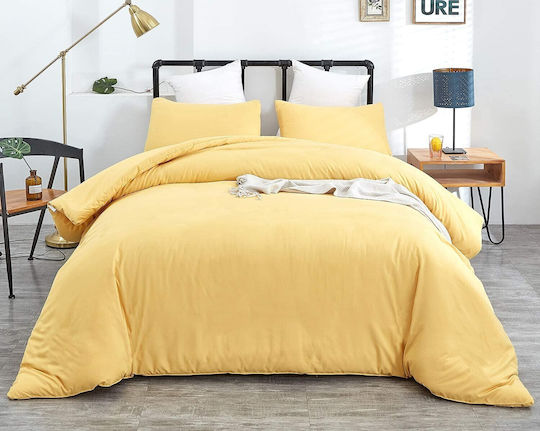 MayHome Bettbezug-Set Baumwolle Einzelbett mit Kissenbezug 160x240 Gelb