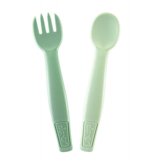 Nip Baby Set with Fork made of Plastic Green 2pcs