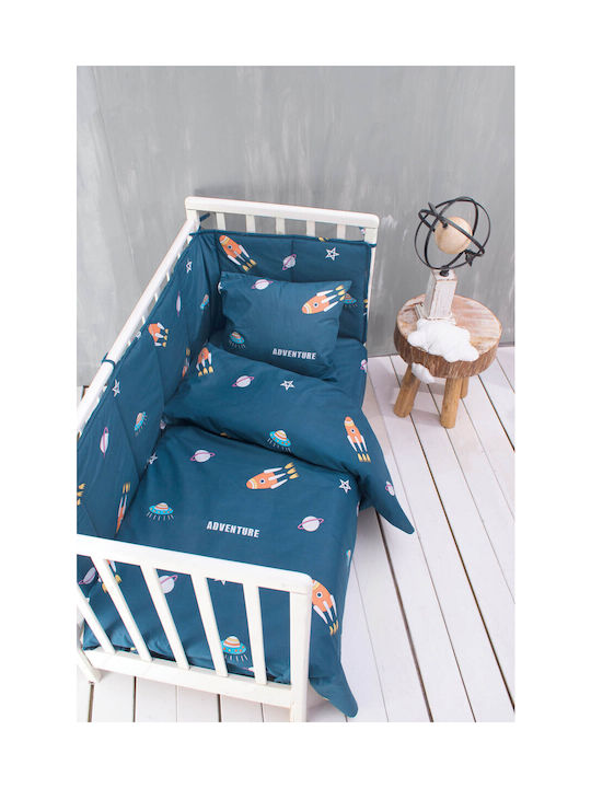 Rythmos Spaceship Baby Sheet Cradle Cotton Blue 80x110cm