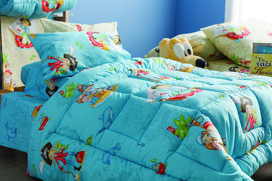 Charalambidis Textiles Sheet Set Single from Cotton & Polyester Pirates Blue 160x260cm 3pcs