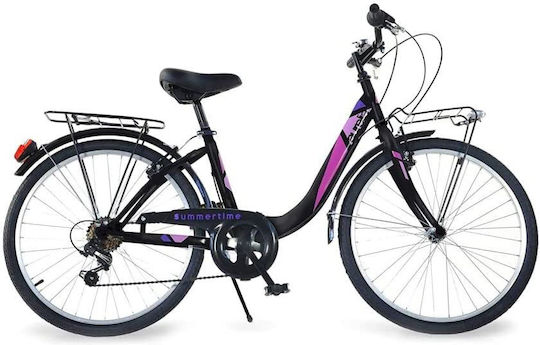 Dino Bikes City Summertime Venere 24" Παιδικό Ποδήλατo Πόλης 6 Ταχυτήτων Μαύρο