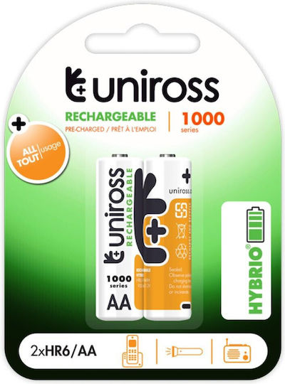Uniross Hybrio Επαναφορτιζόμενες Μπαταρίες AA Ni-MH 900mAh 1.2V 2τμχ