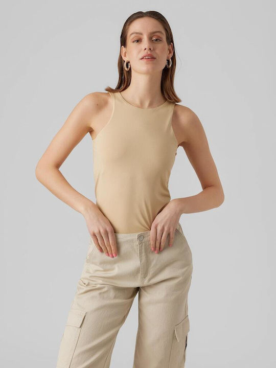 Vero Moda Damen Sommerliche Bluse Ärmellos Beige