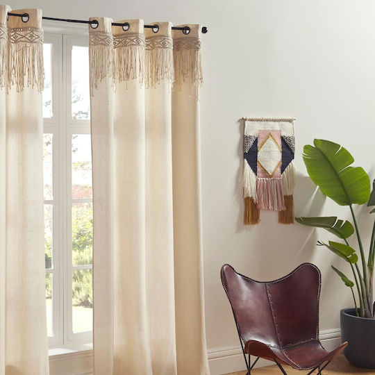 Atmosphera Κουρτίνα με Τρουκς Rituality Macrame Μπεζ 140x260εκ.
