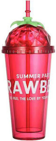 Tpster Glass Water made of Plastic in Red Color with straw 380ml