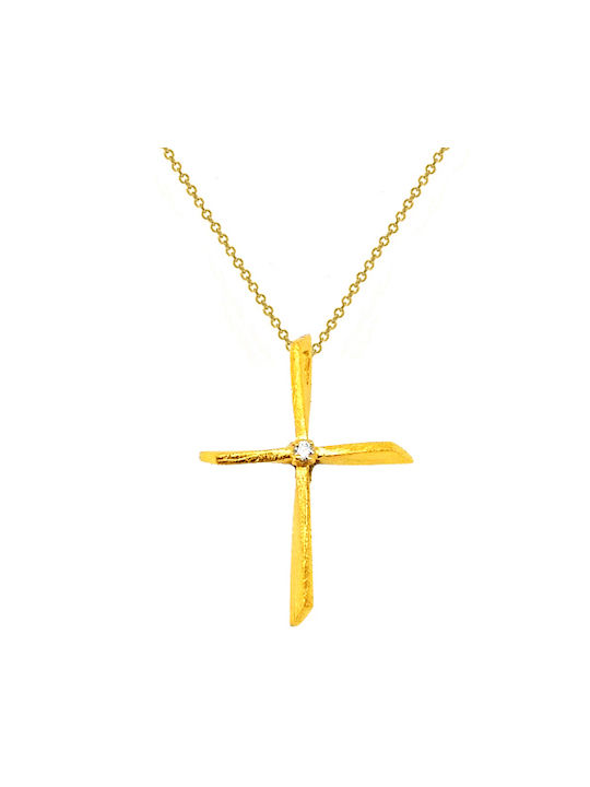 14K Gold handmade cross with chain